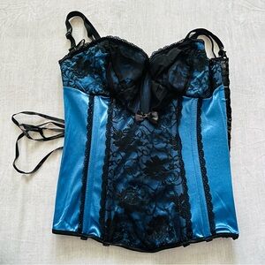 iCollection Electric Blue & Black Lace Bustier Corset size Large